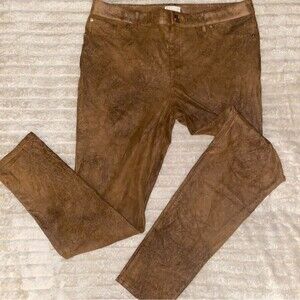 Chico's Solid Camel Brown Faux Suede Pull On Stretch Skinny Pants Size 1.5 (10)